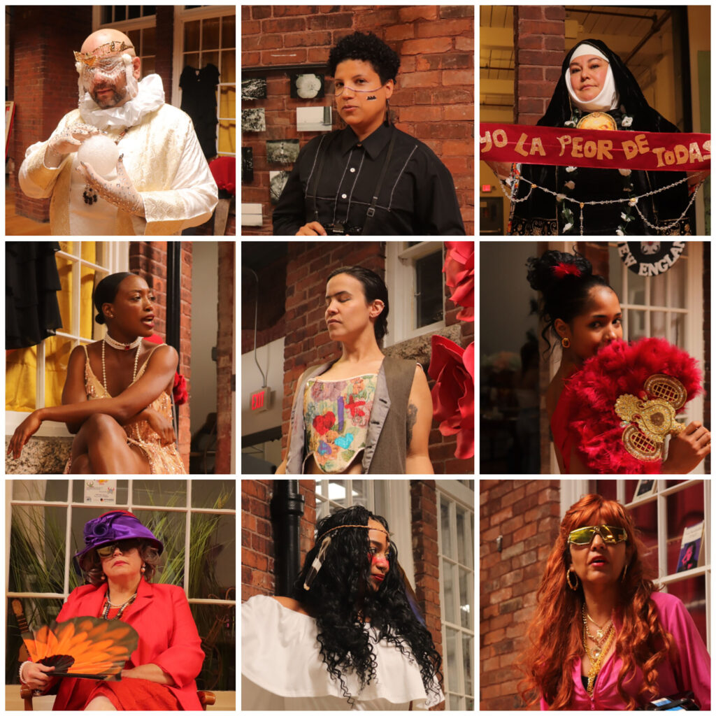 The nine performers of Museo de las Ancestras, a community performance organized by Shey Rivera Ríos in partnership with Sussy Santana and Arte Latino New England (ALNE), June 2025. Photos by Shubappoi.